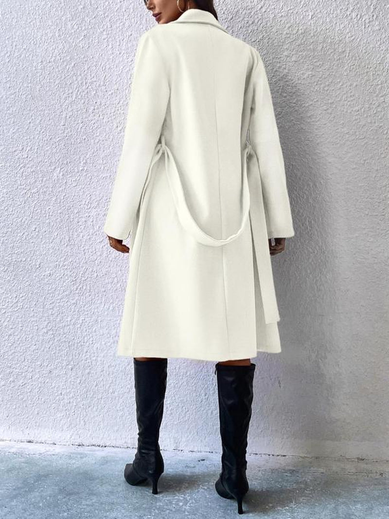 Women'S Thin Solid Button Front Belted Overcoat, Elegant Fashion Casual Pocket Coat for Daily Outdoor Wear, Women Clothing for Spring & Fall